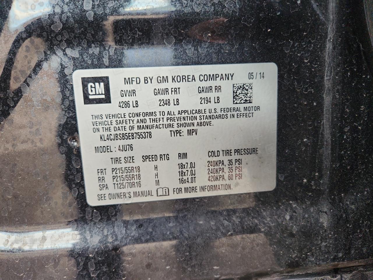 2014 Buick Encore Convenience VIN: KL4CJBSB5EB755378 Lot: 85833495