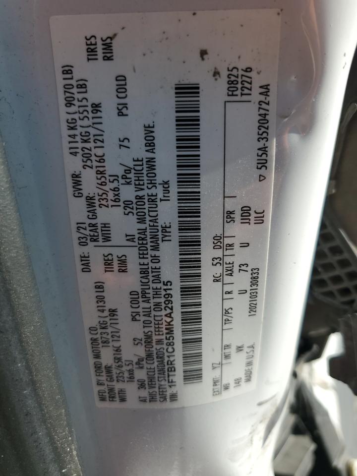 2021 Ford Transit T-250 VIN: 1FTBR1C85MKA29915 Lot: 85748655