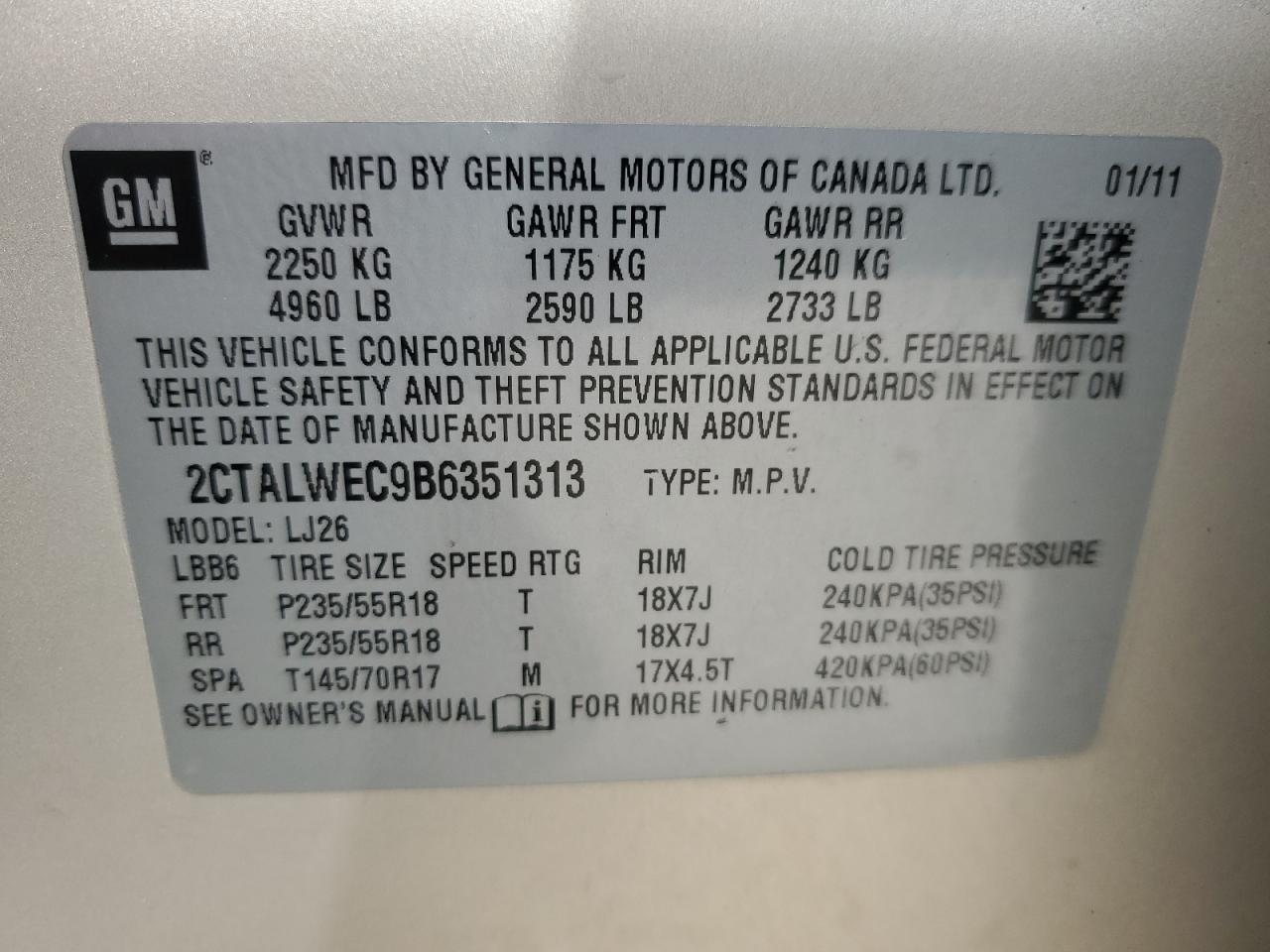 2011 GMC Terrain Slt VIN: 2CTALWEC9B6351313 Lot: 84651795