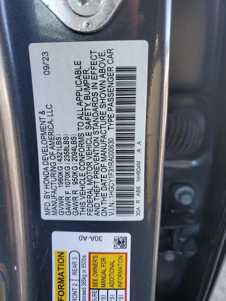 2024 Honda Accord Ex VIN: 1HGCY1F31RA000630 Lot: 85779655