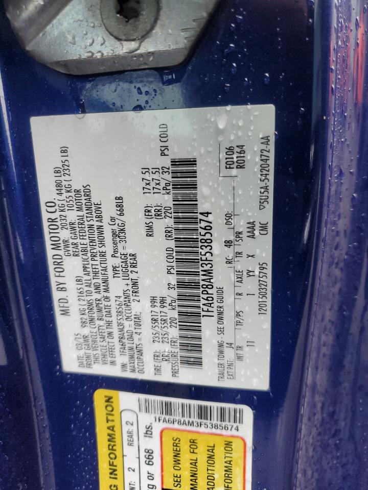 2015 Ford Mustang VIN: 1FA6P8AM3F5385674 Lot: 84583435