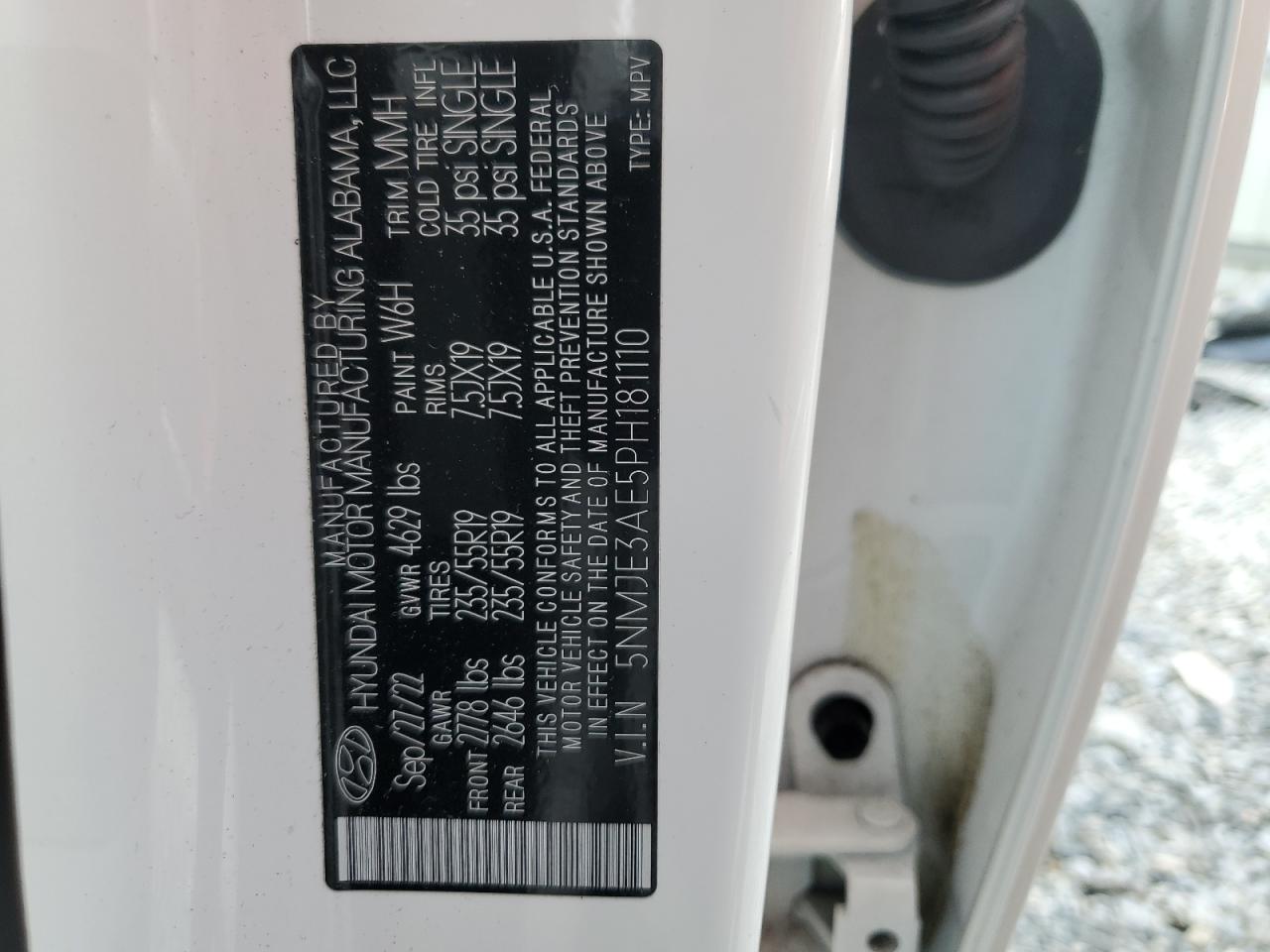 2023 Hyundai Tucson Limited VIN: 5NMJE3AE5PH181110 Lot: 85946175