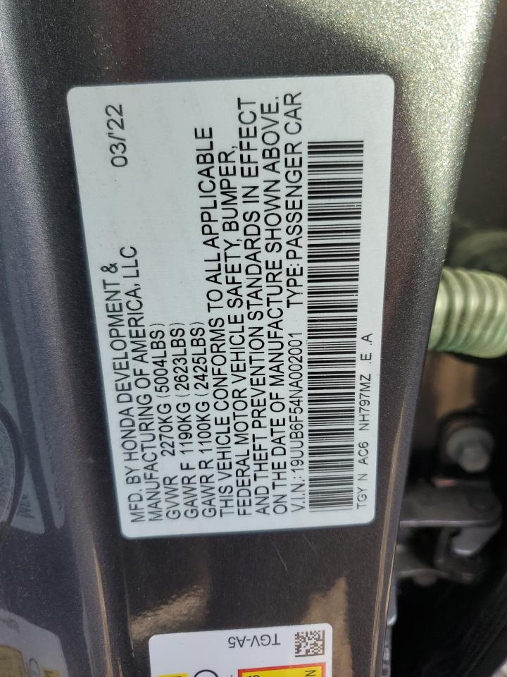 2022 Acura Tlx Tech A VIN: 19UUB6F54NA002001 Lot: 90647345