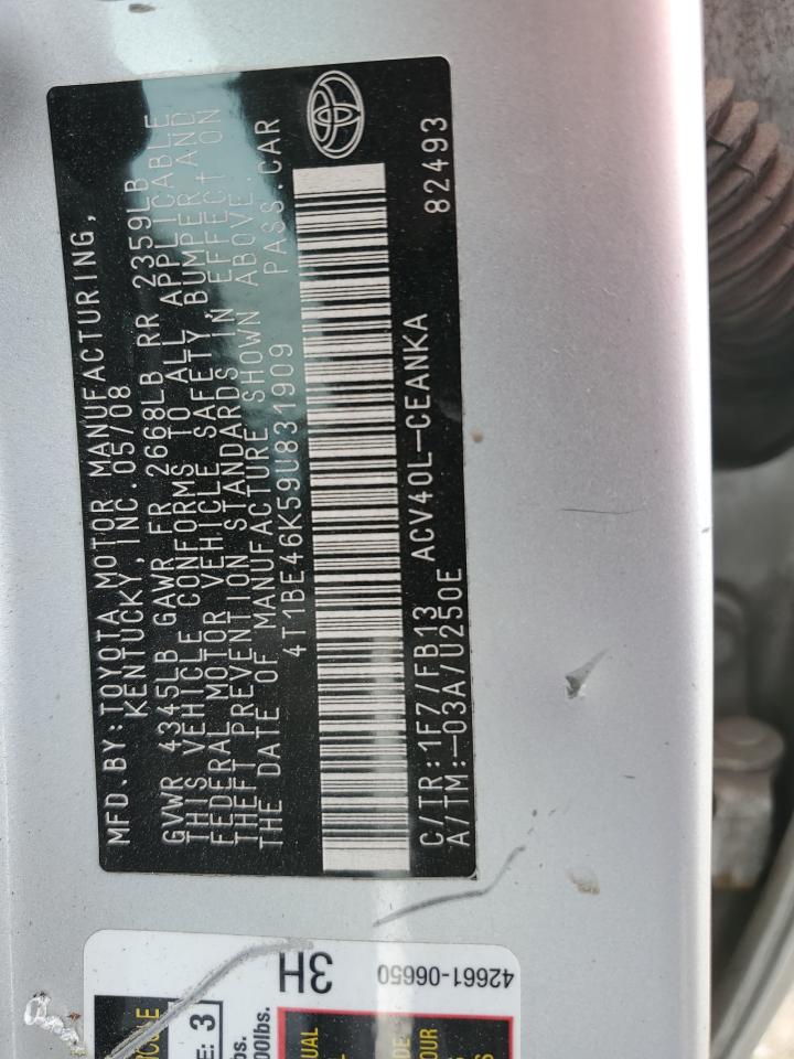 2009 Toyota Camry Base VIN: 4T1BE46K59U831909 Lot: 81775575