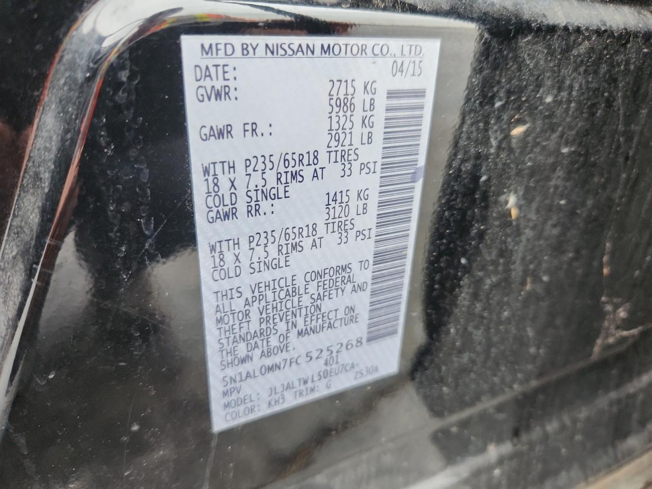 2015 Infiniti Qx60 VIN: 5N1AL0MN7FC525268 Lot: 86597425