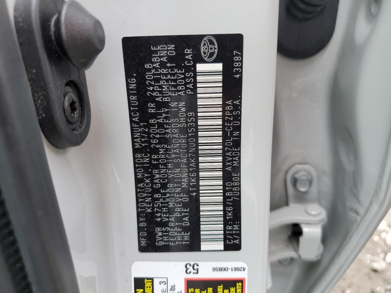 2022 Toyota Camry Xse VIN: 4T1K61AK7NU015359 Lot: 86297845