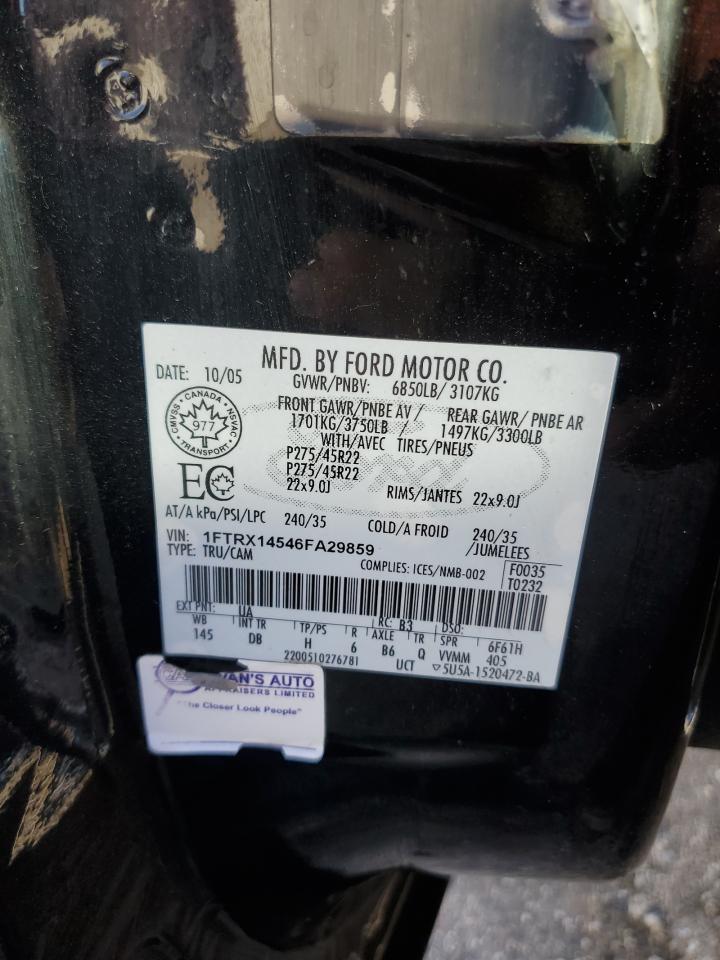 2006 Ford F150 VIN: 1FTRX14546FA29859 Lot: 82342355