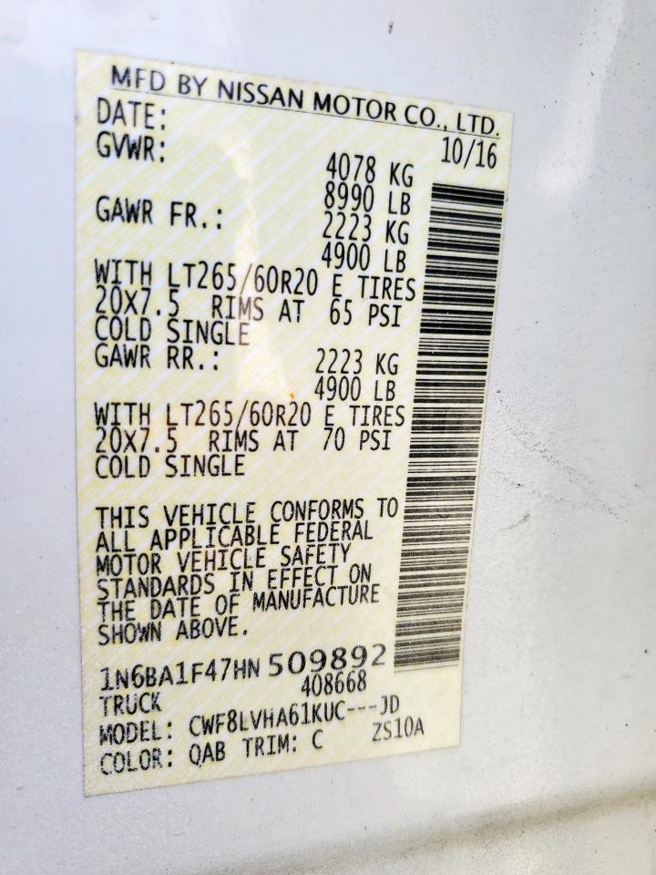 2017 Nissan Titan Xd Sl VIN: 1N6BA1F47HN509892 Lot: 85108055
