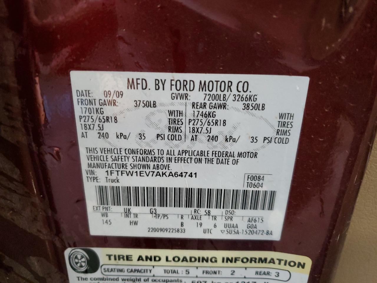 2010 Ford F150 Supercrew VIN: 1FTFW1EV7AKA64741 Lot: 82388775