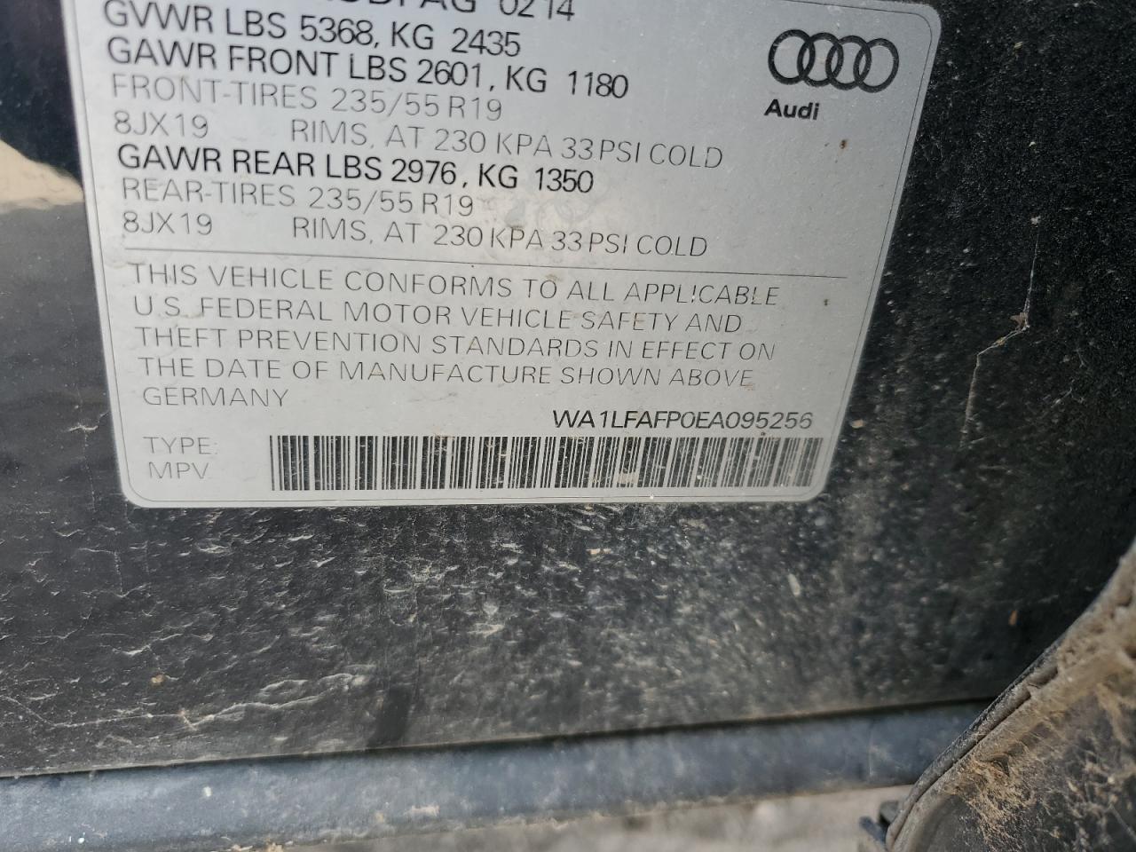 2014 Audi Q5 Premium Plus VIN: WA1LFAFP0EA095256 Lot: 86218105