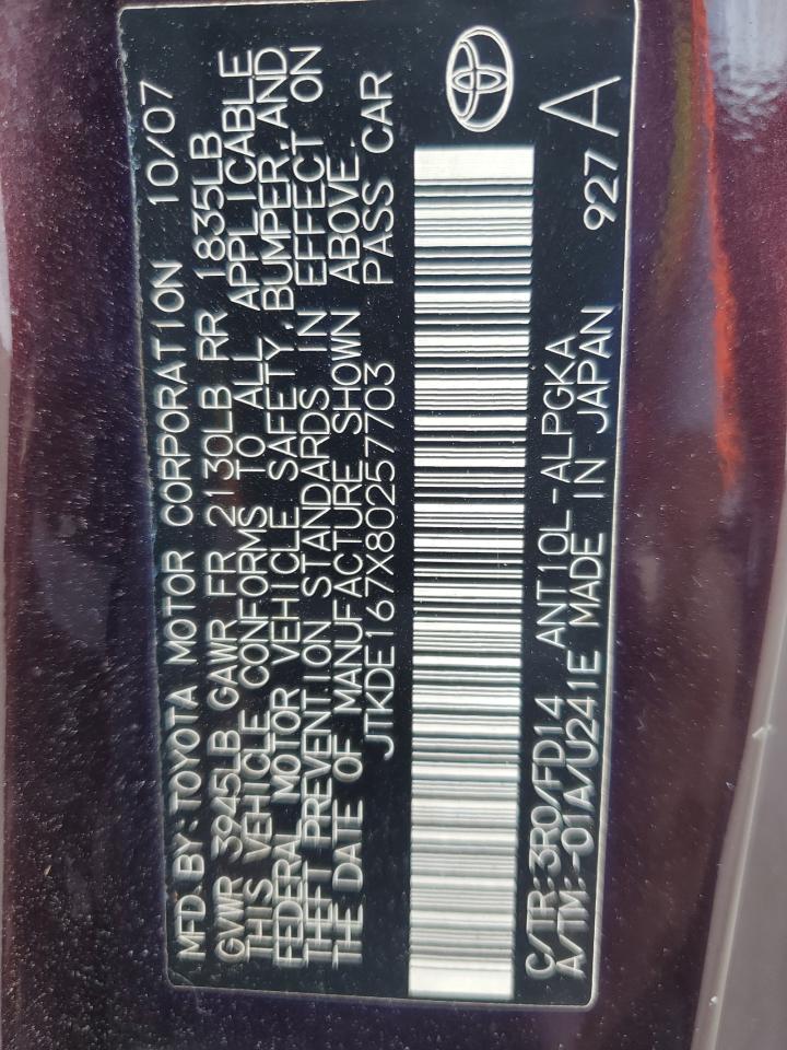 2008 Toyota Scion Tc VIN: JTKDE167X80257703 Lot: 85086615