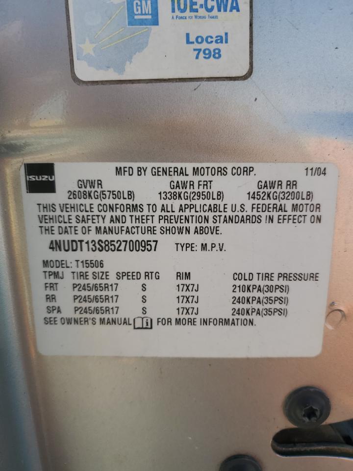 2005 Isuzu Ascender S VIN: 4NUDT13S852700957 Lot: 85551365