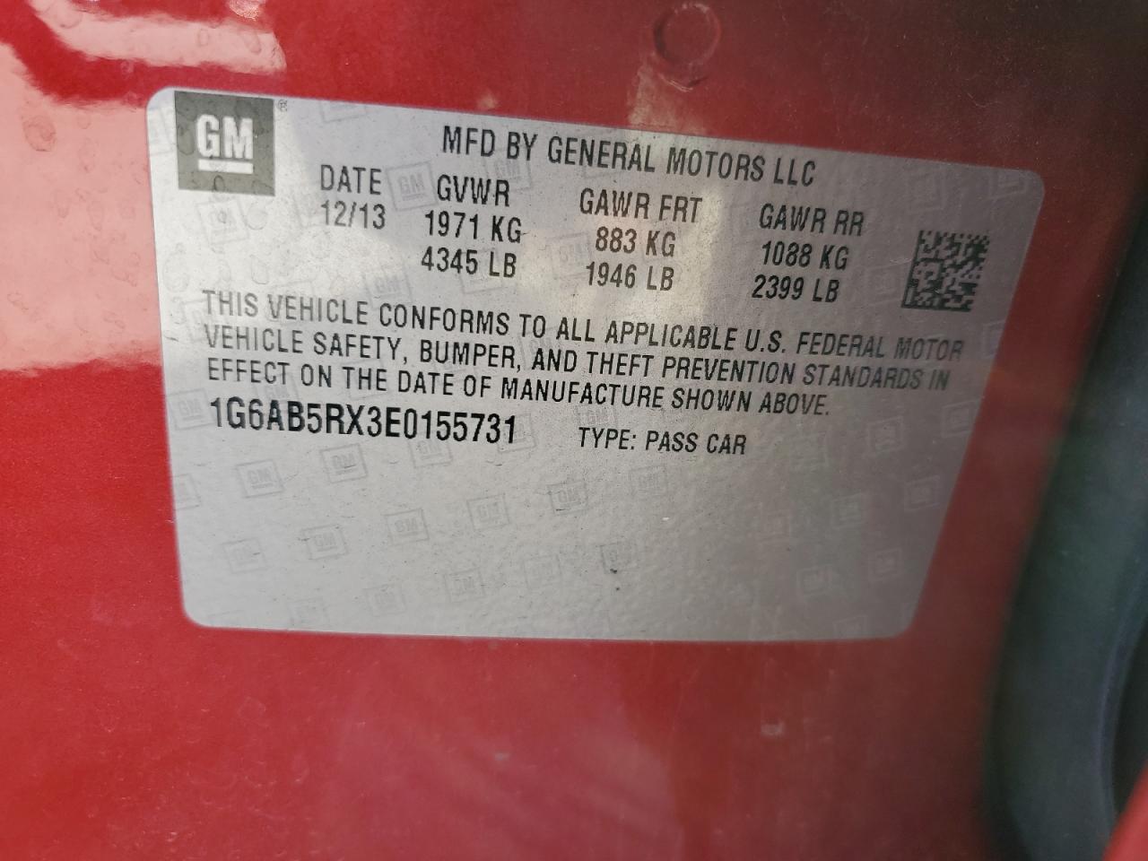 2014 Cadillac Ats Luxury VIN: 1G6AB5RX3E0155731 Lot: 84863385