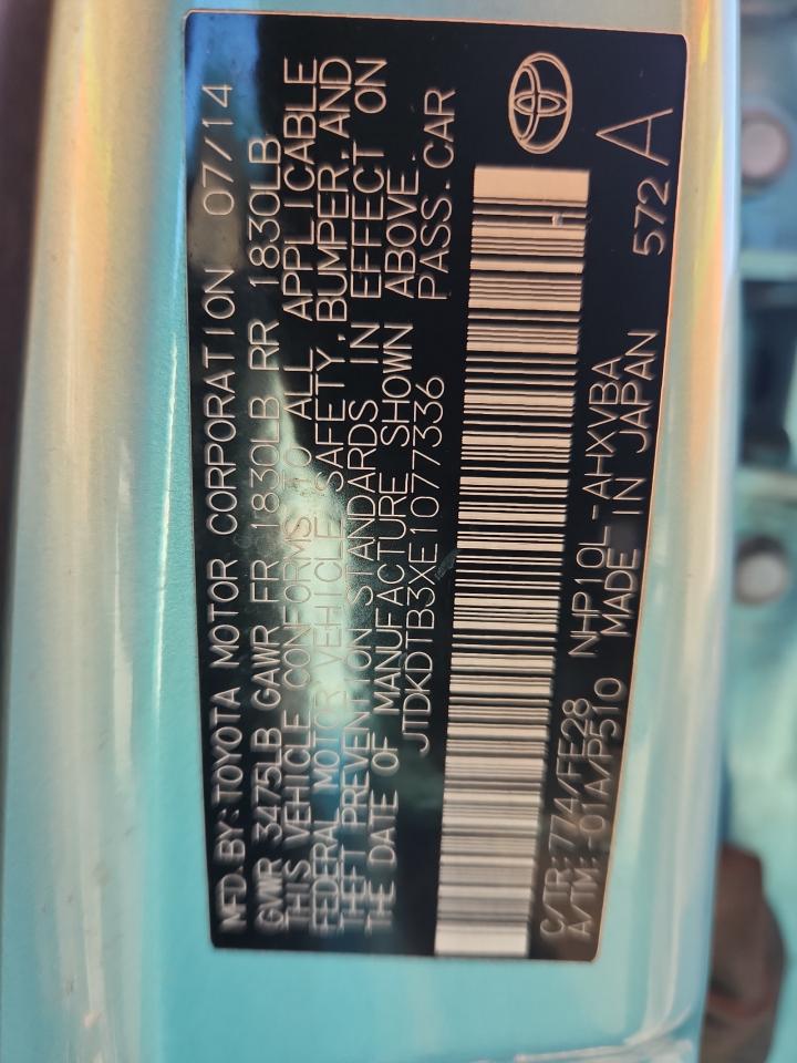 2014 Toyota Prius C VIN: JTDKDTB3XE1077336 Lot: 84813465