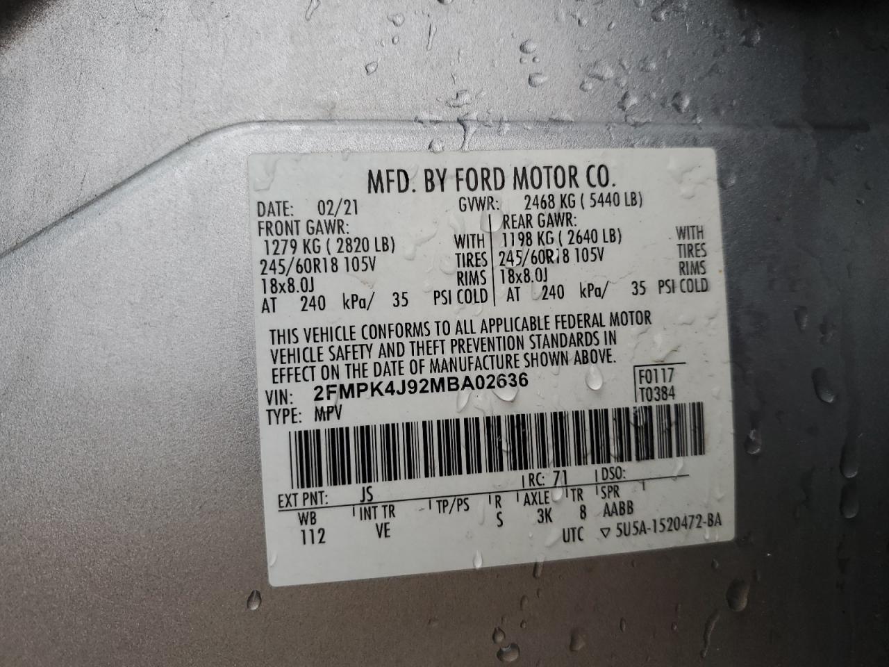 2021 Ford Edge Sel VIN: 2FMPK4J92MBA02636 Lot: 86118475