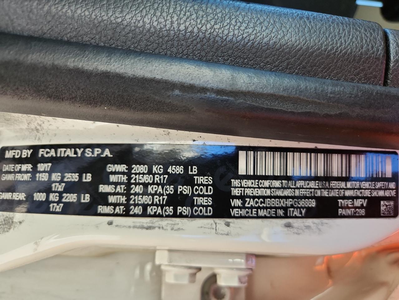 2017 Jeep Renegade Latitude VIN: ZACCJBBBXHPG36869 Lot: 82275415