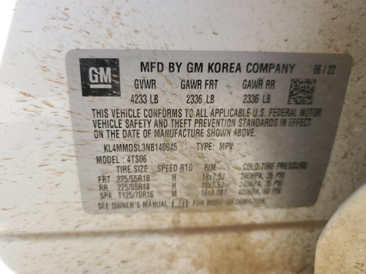 2022 Buick Encore Gx Select VIN: KL4MMDSL3NB140845 Lot: 85872845