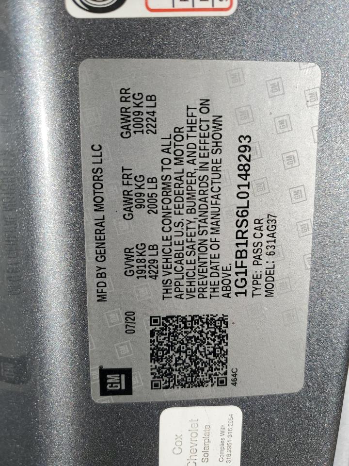 2020 Chevrolet Camaro Ls VIN: 1G1FB1RS6L0148293 Lot: 82399415