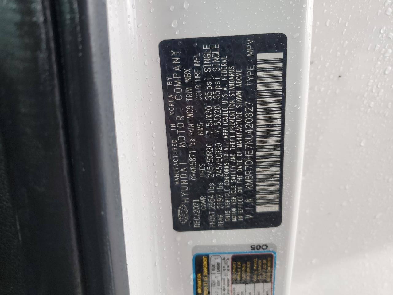 2022 Hyundai Palisade Calligraphy VIN: KM8R7DHE7NU420327 Lot: 90494255