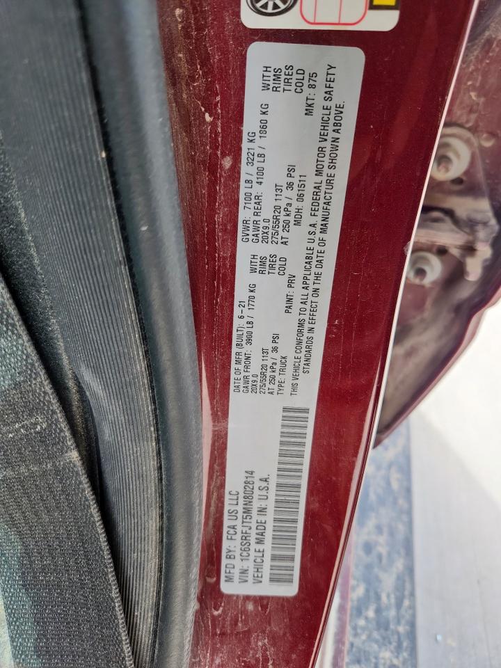 2021 Ram 1500 Laramie VIN: 1C6SRFJT5MN802814 Lot: 82208985