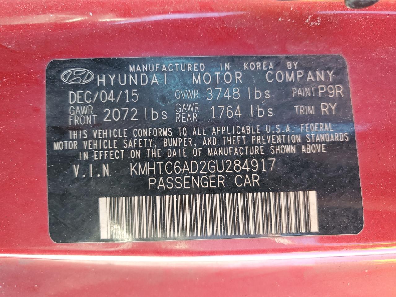 2016 Hyundai Veloster VIN: KMHTC6AD2GU284917 Lot: 86281705