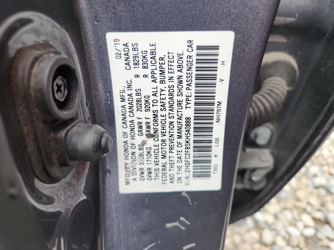 2019 Honda Civic Sport VIN: 2HGFC2F85KH540888 Lot: 82368445