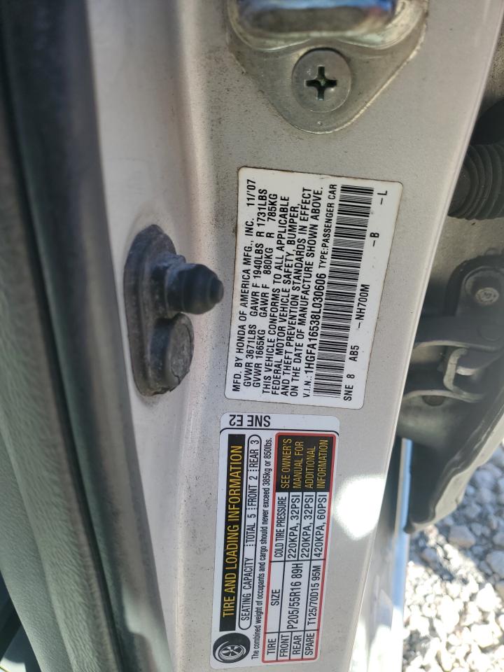 2008 Honda Civic Lx VIN: 1HGFA16538L030606 Lot: 82469325