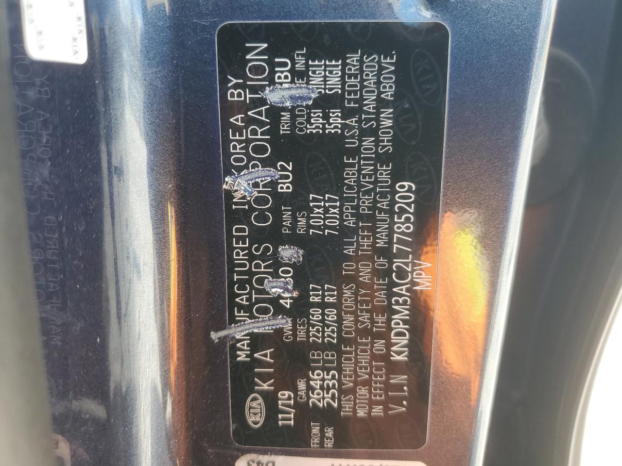 2020 Kia Sportage Lx VIN: KNDPM3AC2L7785209 Lot: 82483685