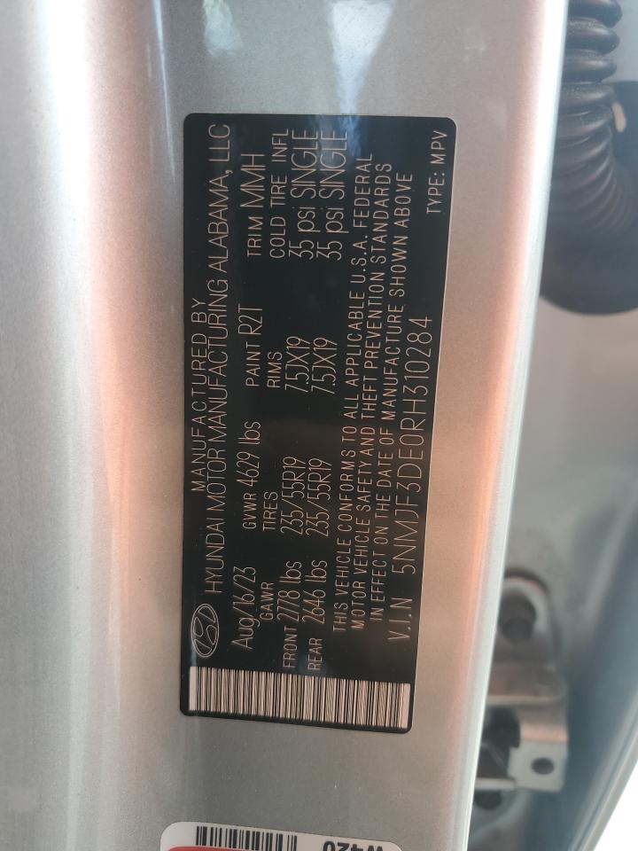 2024 Hyundai Tucson Sel VIN: 5NMJF3DE0RH310284 Lot: 84274385