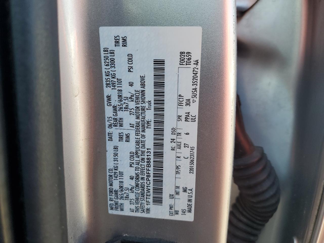 2015 Ford F150 Supercrew VIN: 1FTEW1CP8FFB88131 Lot: 90690765