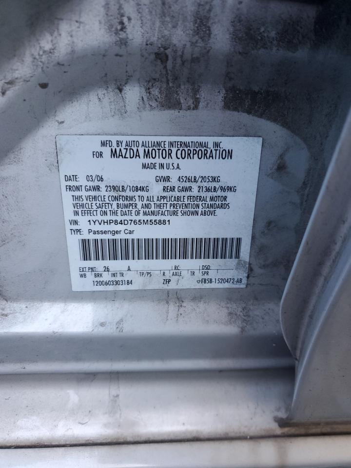 2006 Mazda 6 S VIN: 1YVHP84D765M55881 Lot: 87370875