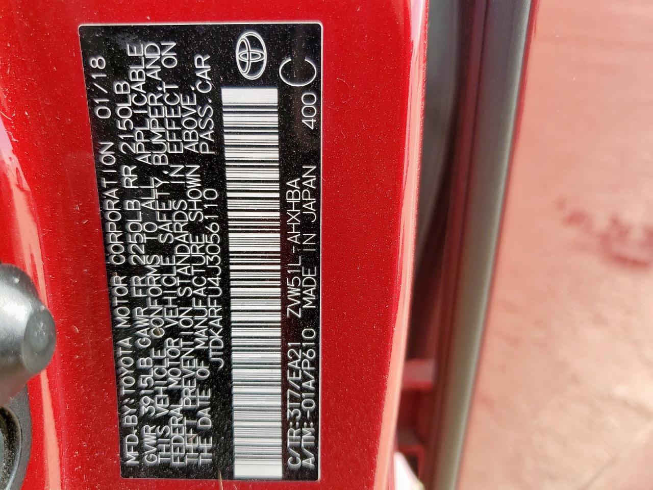 2018 Toyota Prius VIN: JTDKARFU4J3056110 Lot: 85579175