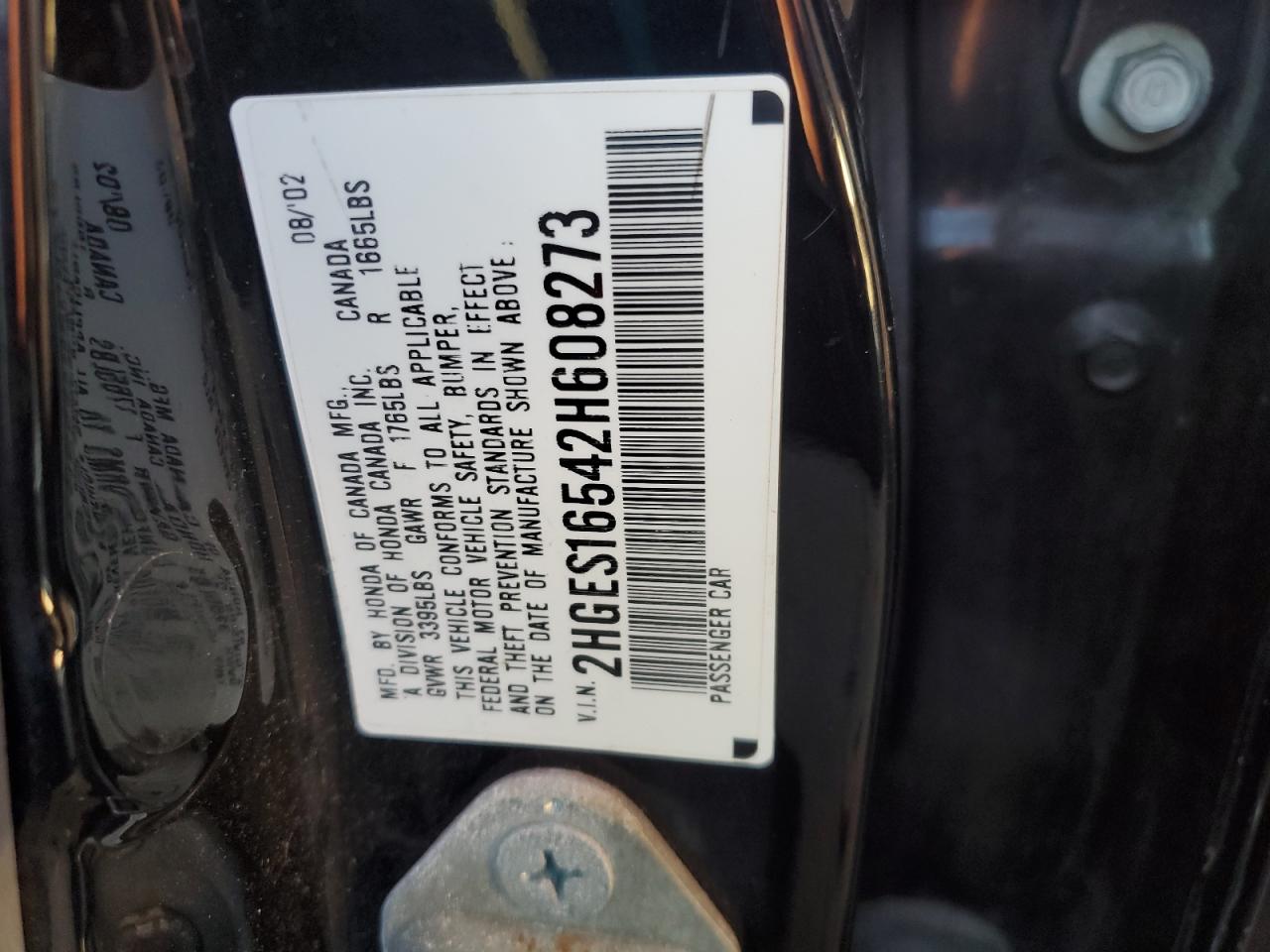 2002 Honda Civic Lx VIN: 2HGES16542H608273 Lot: 84203275