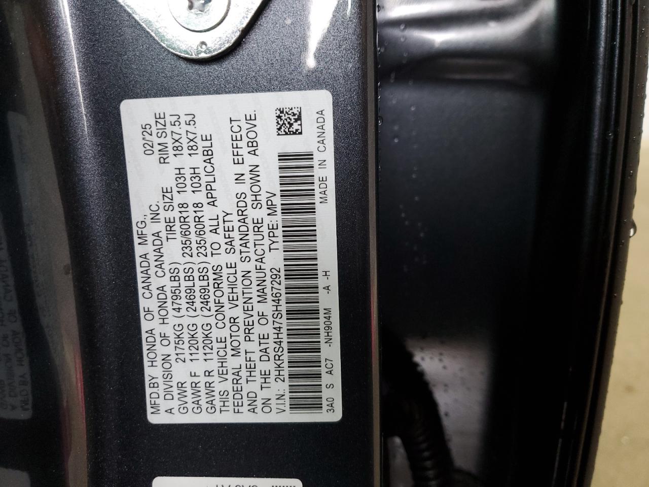 2025 Honda Cr-V Ex VIN: 2HKRS4H47SH467292 Lot: 85683675