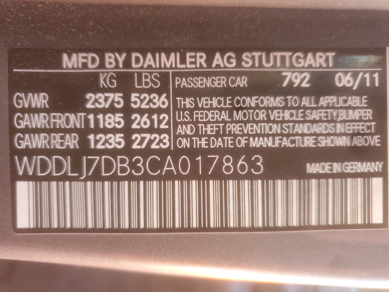 2012 Mercedes-Benz Cls 550 VIN: WDDLJ7DB3CA017863 Lot: 90263435