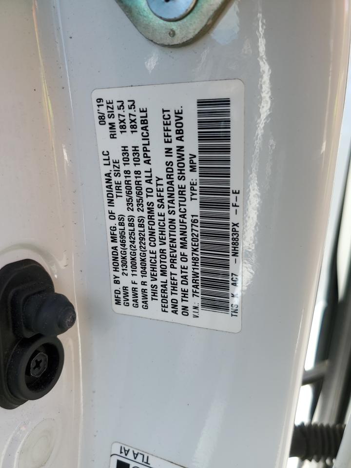 2019 Honda Cr-V Exl VIN: 7FARW1H87KE027761 Lot: 90360925