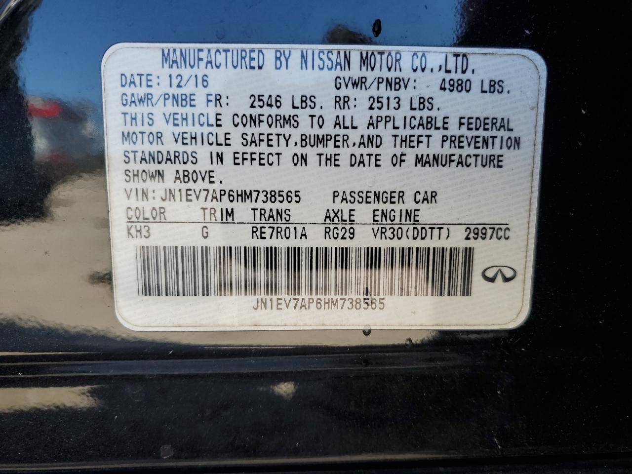 2017 Infiniti Q50 Premium VIN: JN1EV7AP6HM738565 Lot: 91041695