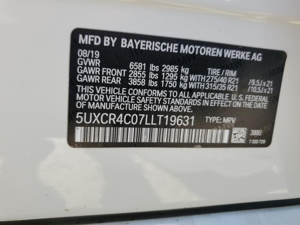 2020 BMW X5 Sdrive 40I VIN: 5UXCR4C07LLT19631 Lot: 86619565