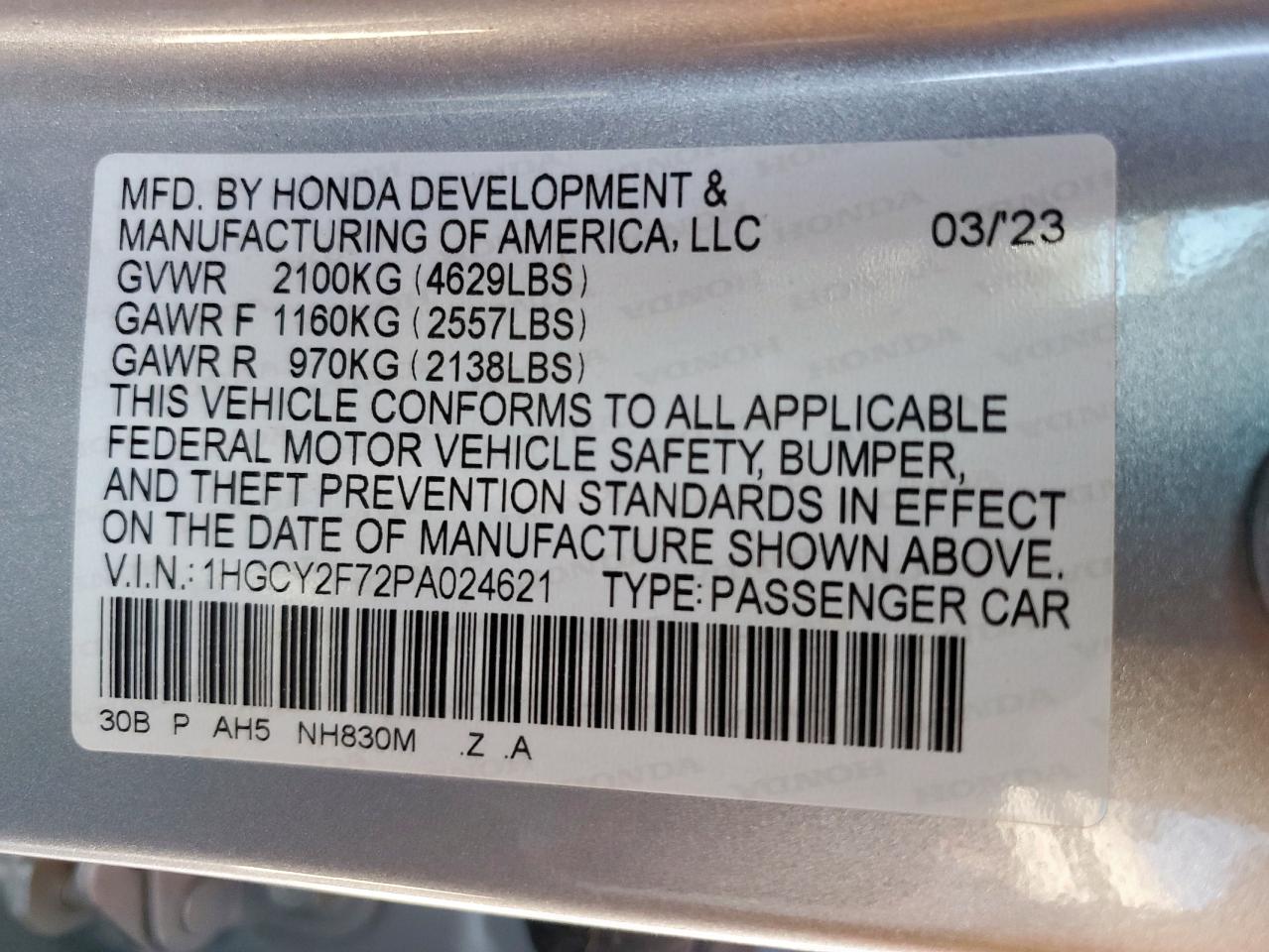 2023 Honda Accord Hybrid Sport-L VIN: 1HGCY2F72PA024621 Lot: 90861965
