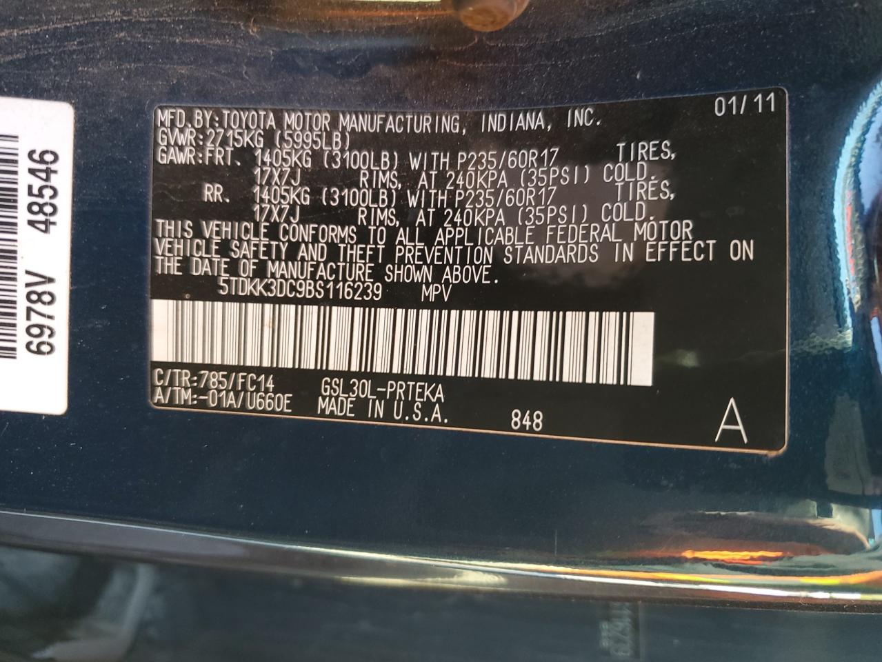 2011 Toyota Sienna Le VIN: 5TDKK3DC9BS116239 Lot: 82376125