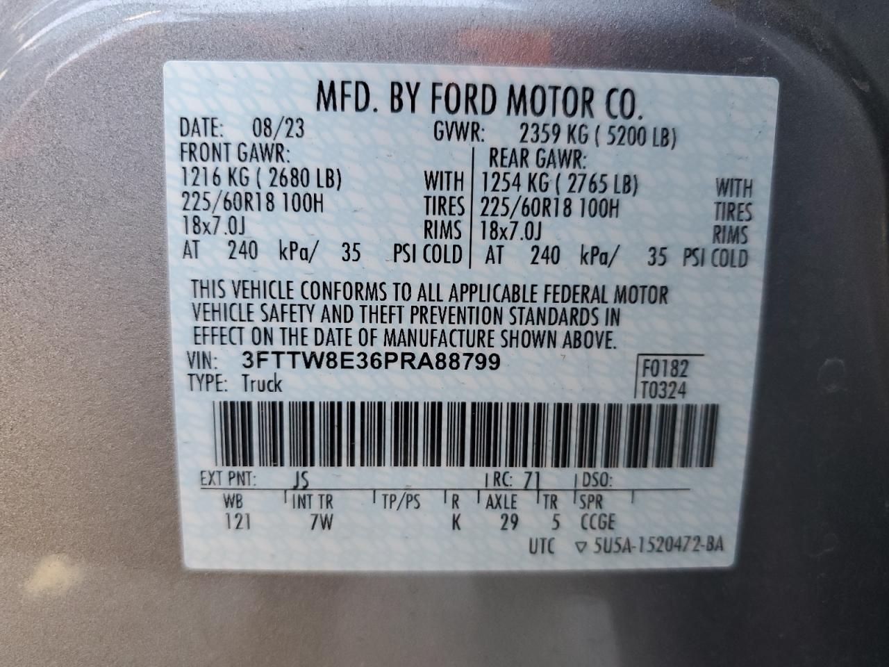 2023 Ford Maverick Xl VIN: 3FTTW8E36PRA88799 Lot: 90505125