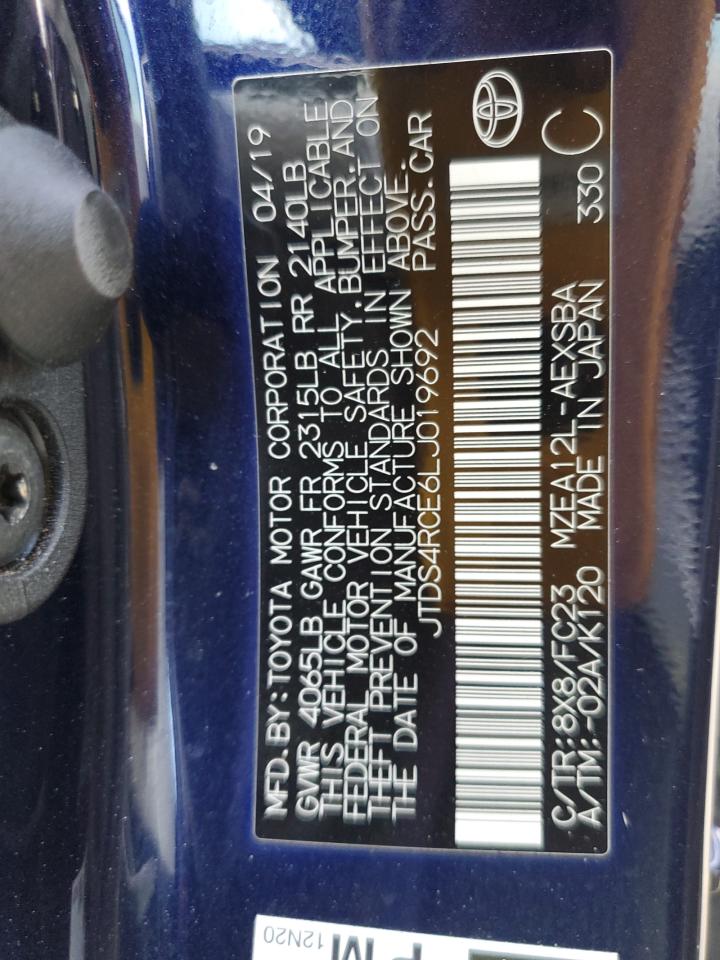 2020 Toyota Corolla Se VIN: JTDS4RCE6LJ019692 Lot: 86144385