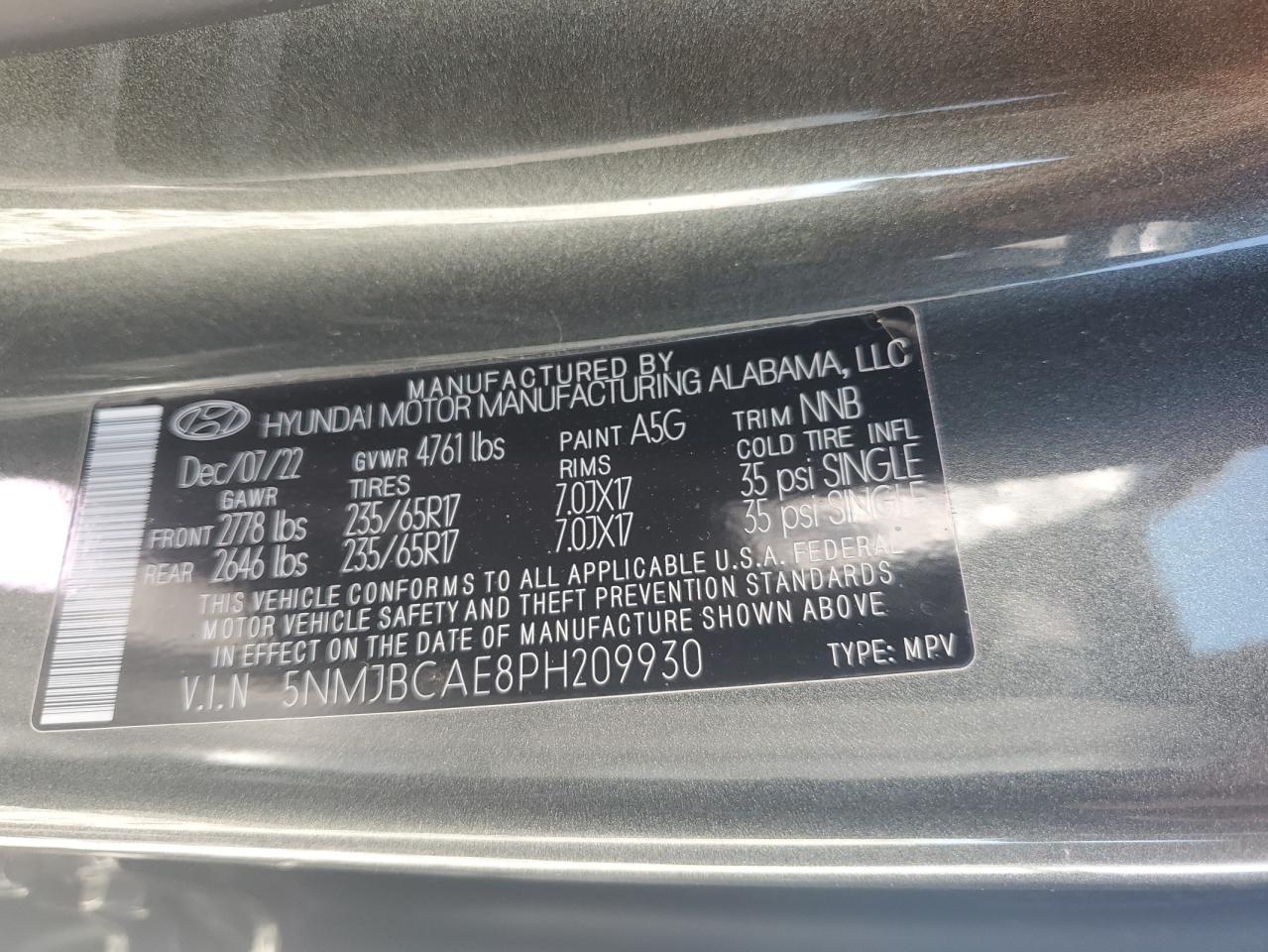 2023 Hyundai Tucson Sel VIN: 5NMJBCAE8PH209930 Lot: 85857355