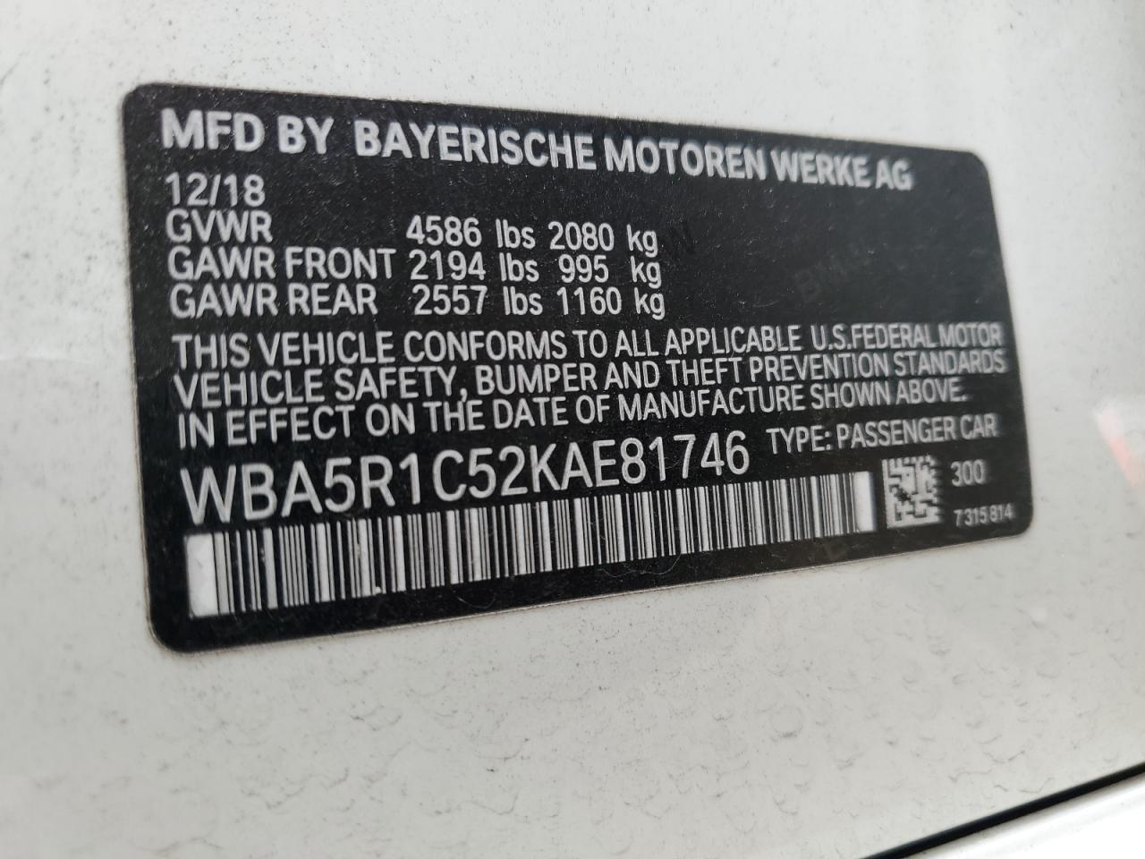 2019 BMW 330I VIN: WBA5R1C52KAE81746 Lot: 82407155