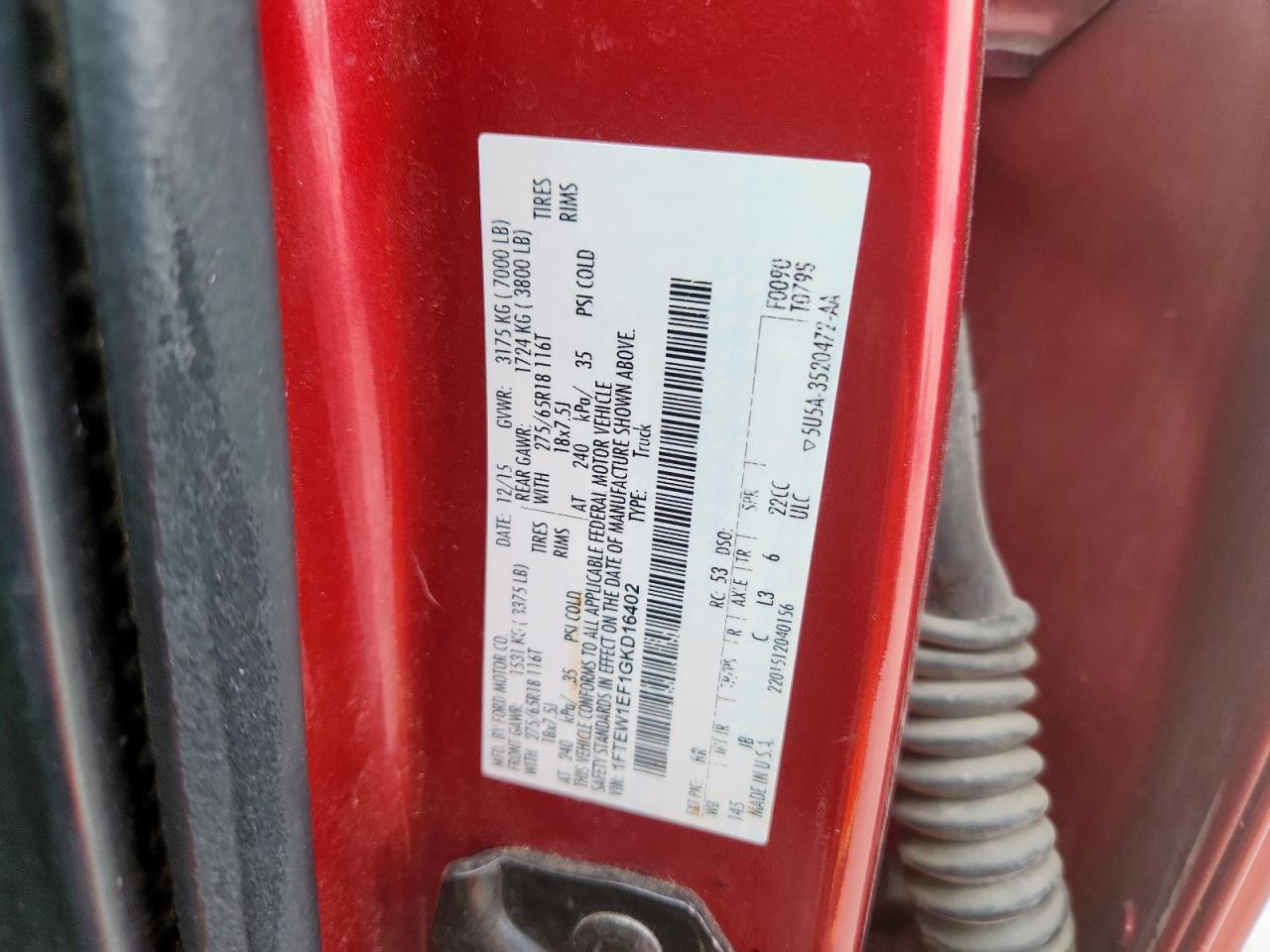 2016 Ford F150 Supercrew VIN: 1FTEW1EF1GKD16402 Lot: 81902865