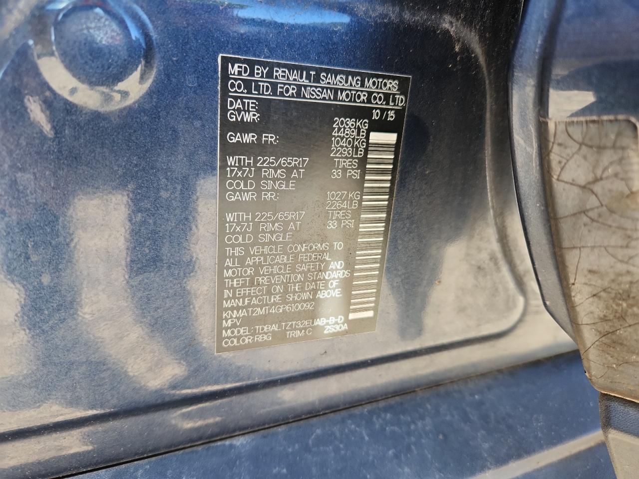 2016 Nissan Rogue S VIN: KNMAT2MT4GP610092 Lot: 89699665