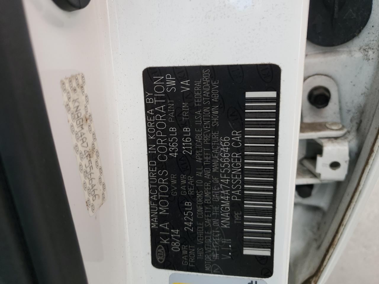 2015 Kia Optima Lx VIN: KNAGM4A74F5566466 Lot: 81994485