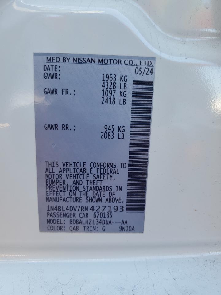 2024 Nissan Altima Sv VIN: 1N4BL4DV7RN427193 Lot: 82446595