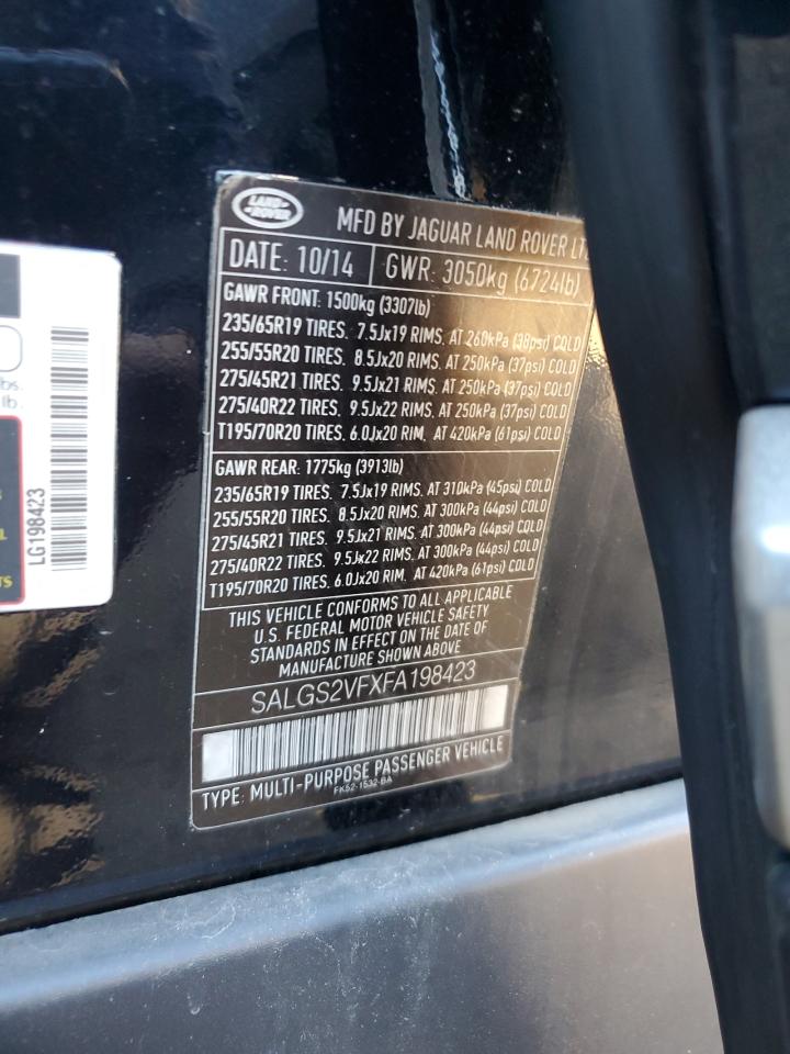 2015 Land Rover Range Rover Hse VIN: SALGS2VFXFA198423 Lot: 81950555