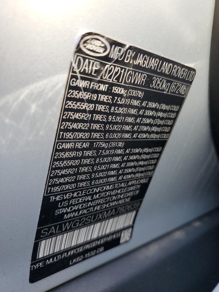 2021 Land Rover Range Rover Sport Se VIN: SALWG2SUXMA782639 Lot: 85737335
